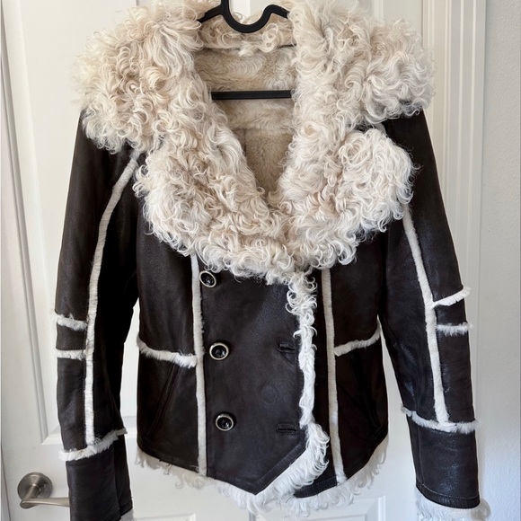 Amazing Dark Brown Fur Leather Short Coat Jacket Winter Spring Fall Vintage - Picture 4 of 7